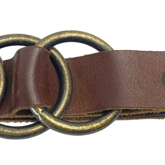 CANDIE’S Leather Belt Triple Ring Buckle Distressed Brown Y2K - Picture 4 of 8